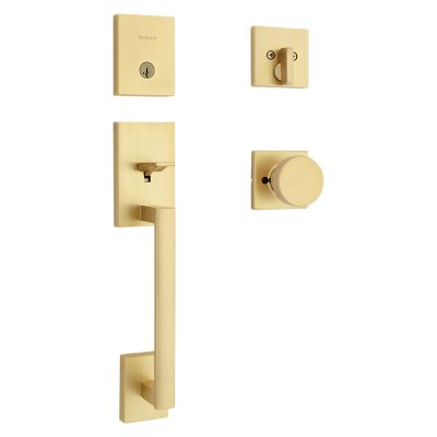 San Clemente Handleset with Pismo Knob (Square) - Deadbolt Keyed One Side - featuring SmartKey