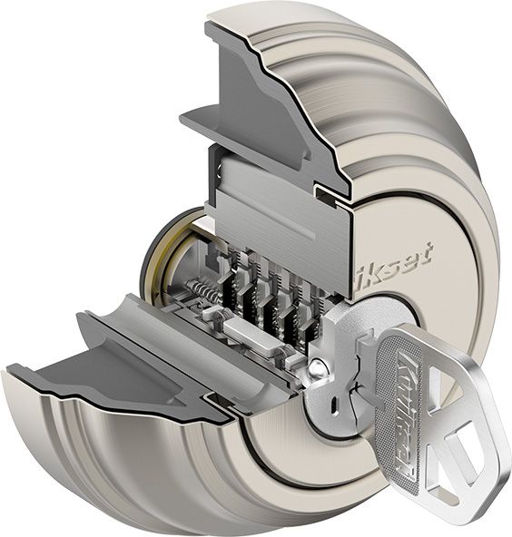 Cutout showing inner workings of a deadbolt