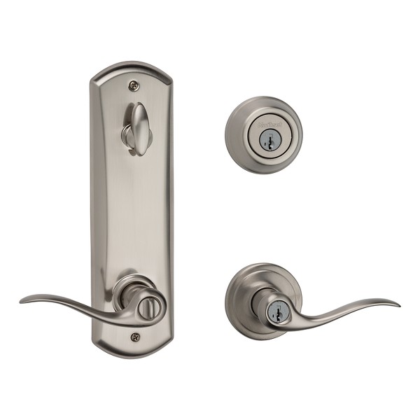 Kwikset Tustin Entry Lever featuring SmartKey® in Satin Nickel 