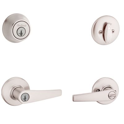 Satin Nickel Delta Security Set - Deadbolt Keyed One Side