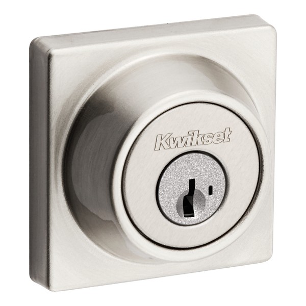 Satin Nickel 660 Contemporary Square Deadbolt Keyed One Side Featuring Smartkey Kwikset