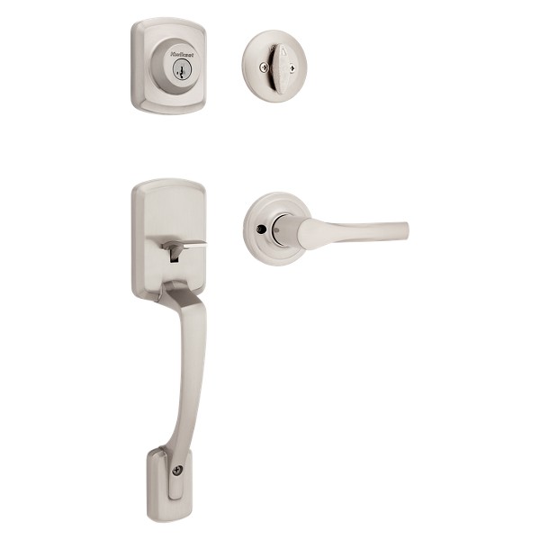 Satin Nickel Henley Handleset with Henley Lever - Deadbolt Keyed
