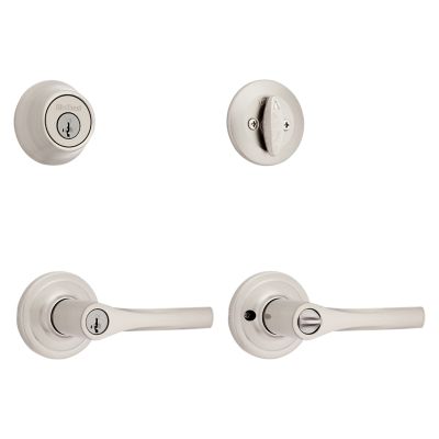 Satin Nickel Henley Security Set - Deadbolt Keyed One Side