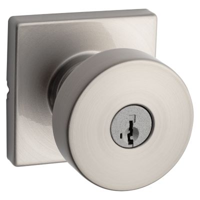 Kwikset Pismo Square Matte Black Keyed Entry Door Knob featuring SmartKey Security