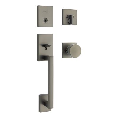 San Clemente Handleset with Pismo Knob (Square) - Deadbolt Keyed One Side - featuring SmartKey