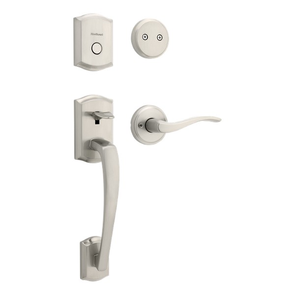 Satin Nickel Prescott Pull with Sedona Lever | Kwikset