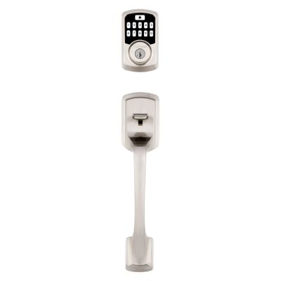 Satin Nickel Prague Handleset with Pismo Knob (Round) - Deadbolt Keyed One  Side - featuring SmartKey