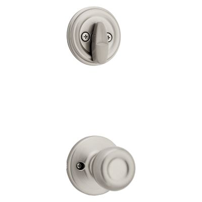 Satin Nickel Hawthorne Handleset - Deadbolt Keyed One Side