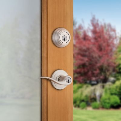 Satin Nickel Tustin Security Set - Deadbolt Keyed One Side | Kwikset