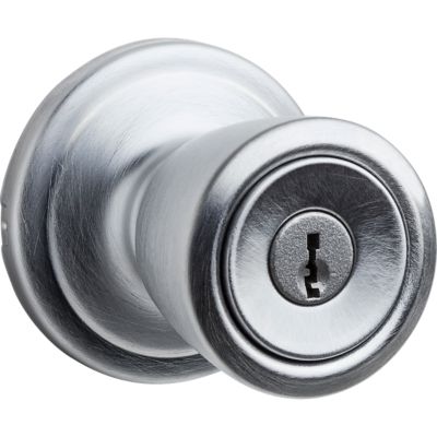 Satin Chrome Mobile Home Knob - Keyed - with Pin & Tumbler