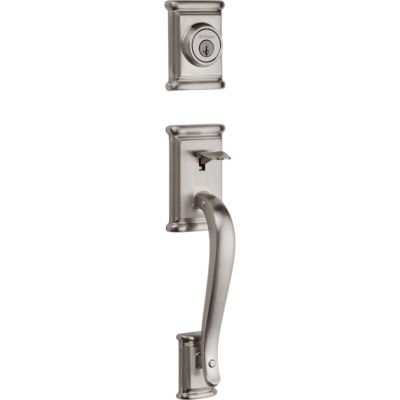 Satin Nickel Belleview Handleset - Deadbolt Keyed One Side