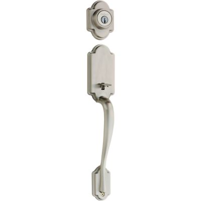 Satin Nickel Belleview Handleset - Deadbolt Keyed One Side