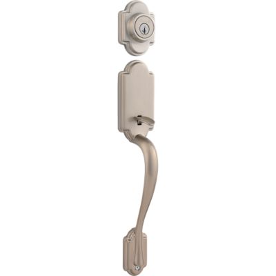 Satin Nickel Belleview Handleset - Deadbolt Keyed One Side