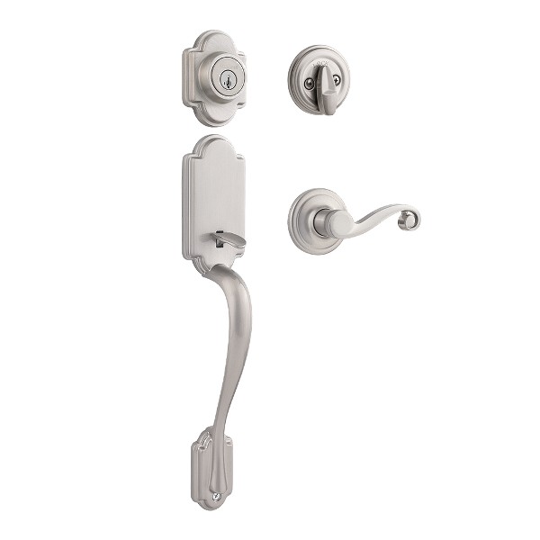 Satin Nickel Arlington Handleset with Lido Lever - Deadbolt Keyed