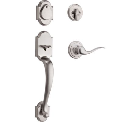 Satin Nickel Montara Handleset with Juno Knob - Deadbolt Keyed One