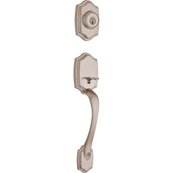 Satin Nickel Belleview Handleset - Deadbolt Keyed One Side