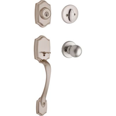 Belleview Satin Nickel Single Cylinder Door Handleset with Polo Door Knob Featuring SmartKey Security