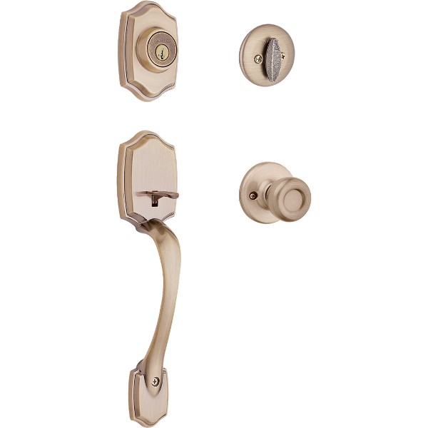 Kwikset      Belleview Antique Brass Single Cylinder Door Handleset with Tylo Door Knob Featuring SmartKey Security
