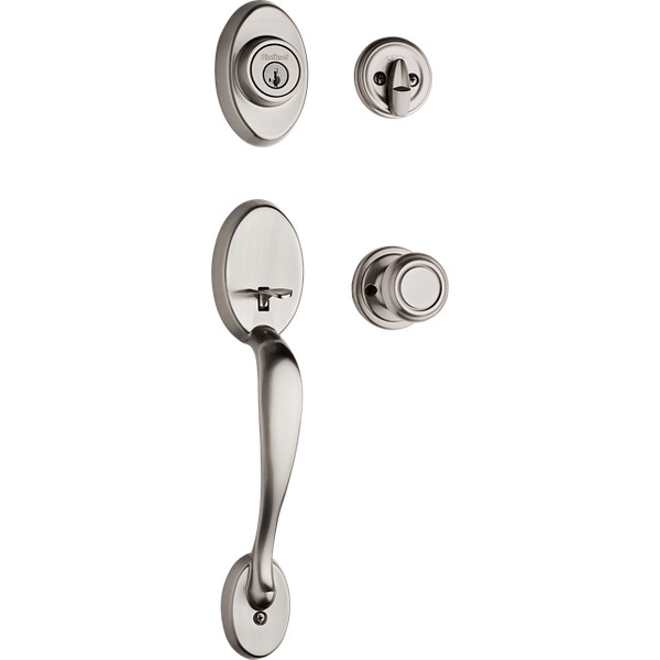 Satin Nickel Chelsea Handleset With Cameron Knob Deadbolt Keyed