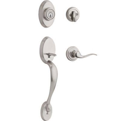 Support Information For Satin Nickel Chelsea Handleset With Tustin Lever Deadbolt Keyed One Side Featuring Smartkey Kwikset