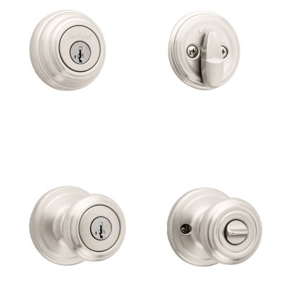 Satin Nickel Cameron Security Set - Deadbolt Keyed One Side | Kwikset