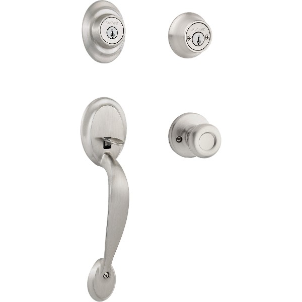 タロー Satin Nickel Dakota Handleset with Tylo Knob - Deadbolt Keyed Both