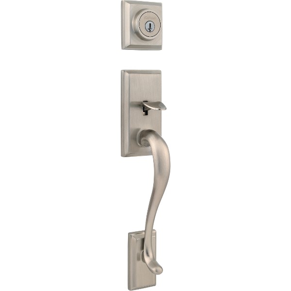 Satin Nickel Hawthorne Handleset - Deadbolt Keyed Both Sides