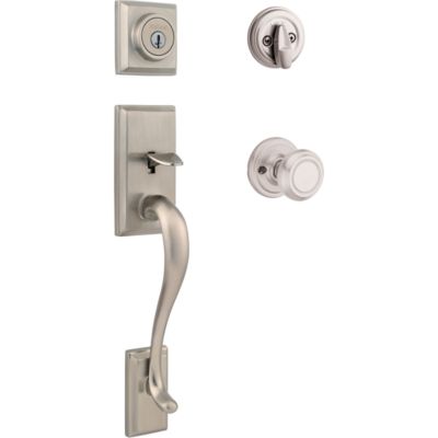 Satin Nickel Montara Handleset with Juno Knob - Deadbolt Keyed One