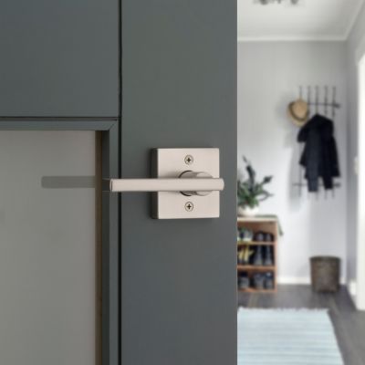 Satin Nickel Halifax Lever (Square) - Hall/Closet | Kwikset