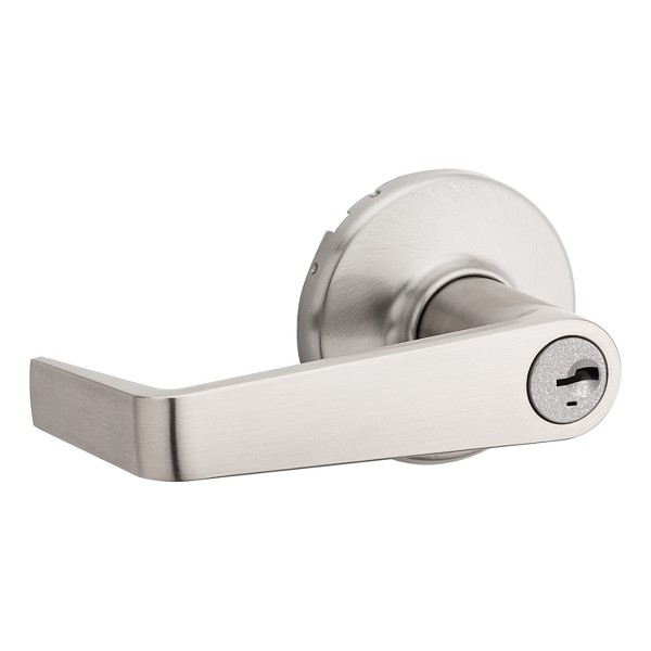 Satin Nickel Kingston Push Button Lever - Keyed - featuring