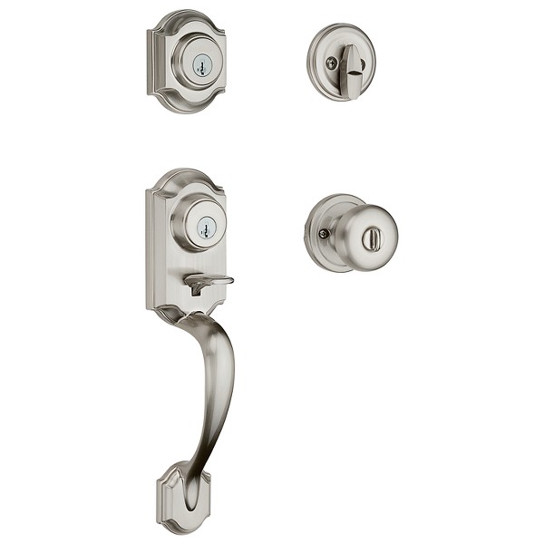 Satin Nickel Montara Handleset with Juno Knob - Deadbolt Keyed One Side -  featuring SmartKey