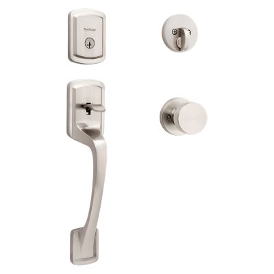 Satin Nickel Prague Handleset with Pismo Knob (Round) - Deadbolt