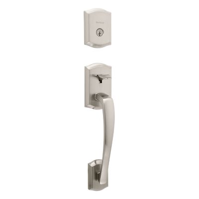 Kwikset Prescott Front Door Handle with Interior Tustin Lever Featuring  Microban Antimicrobial Product Protection, Satin Nickel Front Door Hardware