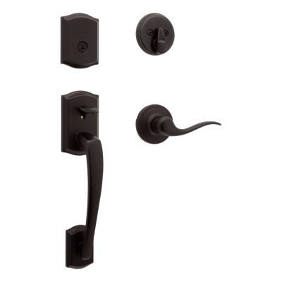 Prescott Handleset with Tustin Lever - Deadbolt Keyed One Side - featuring SmartKey