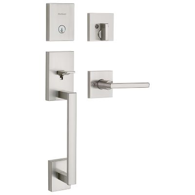 San Clemente Handleset with Halifax Lever - Satin Nickel Finish with Smartkey Security