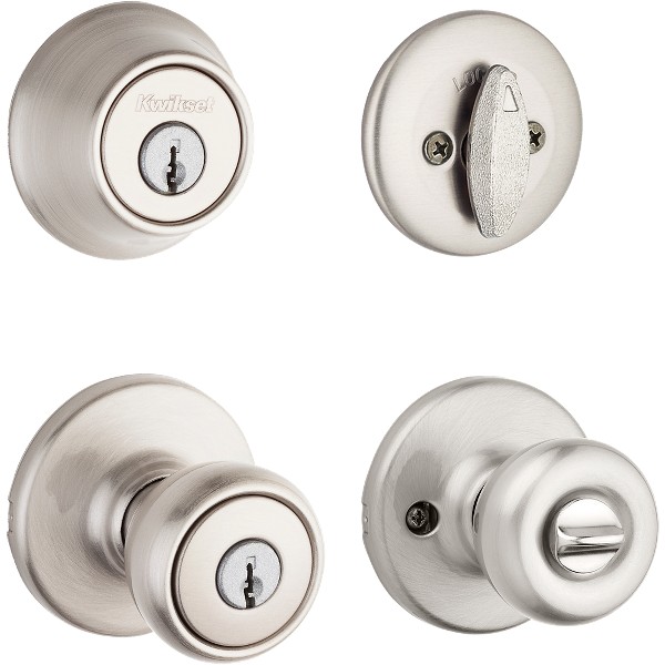 Satin Nickel Tylo Security Set - Deadbolt Keyed One Side - with Pin 