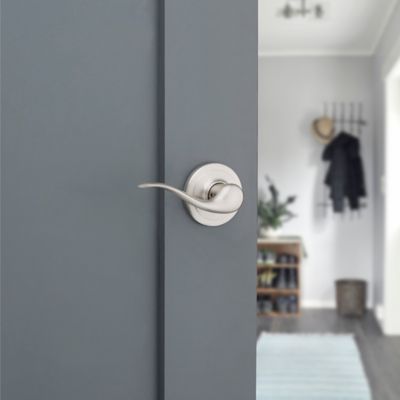 Satin Nickel Tustin Lever - Hall/Closet | Kwikset