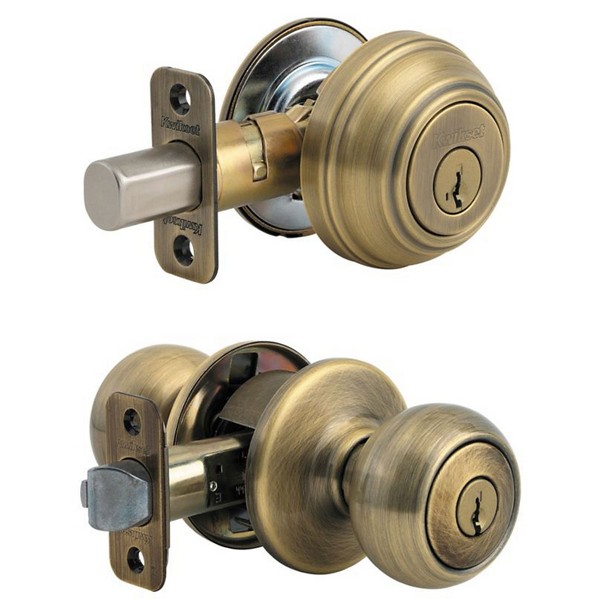 Antique Brass Copa Security Set - Deadbolt Keyed One Side | Kwikset