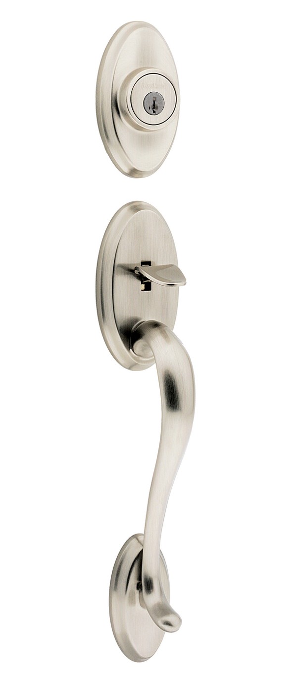 Satin Nickel Shelburne Handleset - Deadbolt Keyed One Side