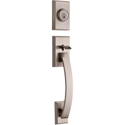 Tavaris Satin Nickel Single Cylinder Door Handleset with Vedani Door Lever Featuring SmartKey Security