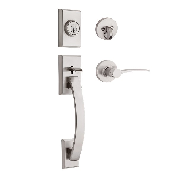 Satin Nickel Tavaris Handleset with Katara Lever - Deadbolt Keyed