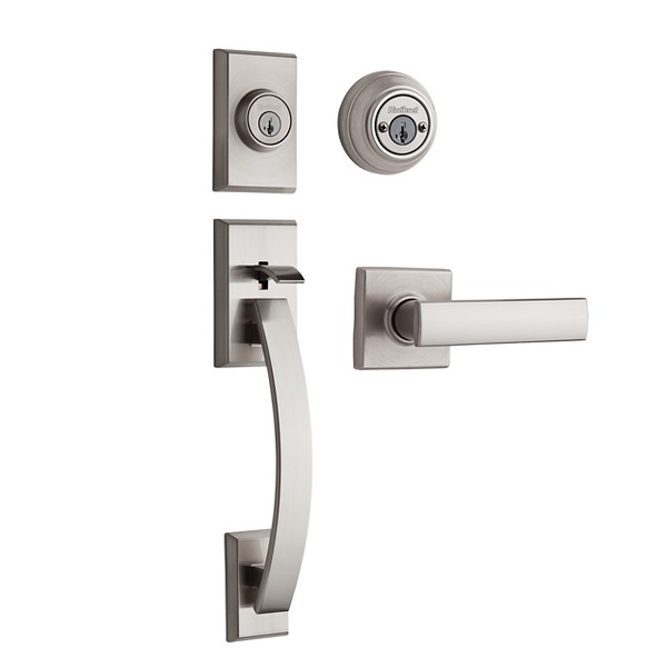Satin Nickel Tavaris Handleset with Vedani Lever - Deadbolt Keyed