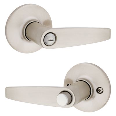 Satin Nickel Winston Lever - Bed/Bath - Safe Lock | Kwikset